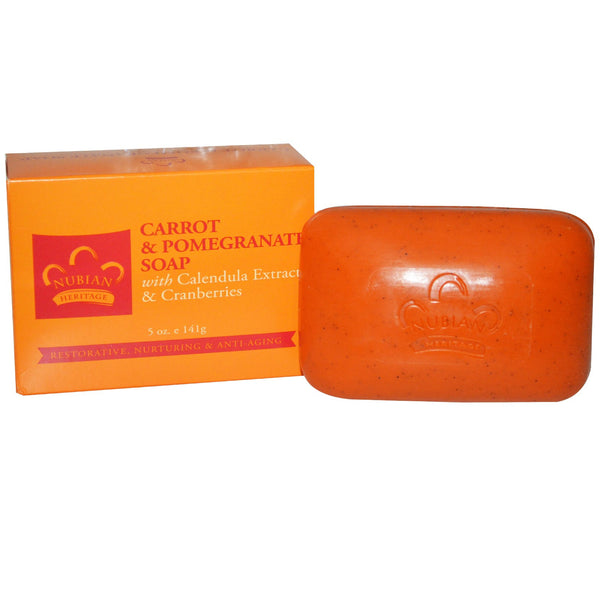 Nubian Heritage Bar Soap Carrot and Pomegranate with Calendula Extract & Cranberries -- 5 oz